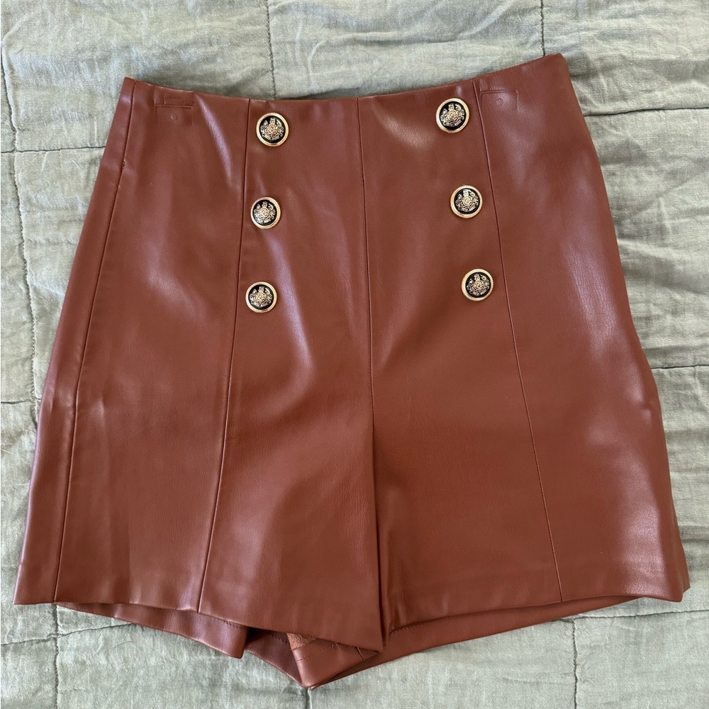 Zara Brown leather Shorts - Picture 7 of 16
